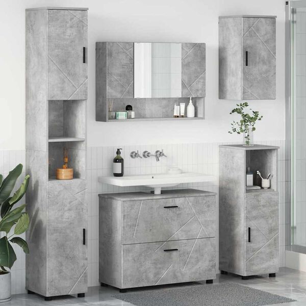 vidaXL Badezimmerm&ouml;bel-Set 5 pcs Beton Grau Sperrholz und Metall