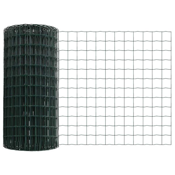 vidaXL Zaun mit Pfosten Gr&uuml;n 0,4 x 25 m Stahl und PVC