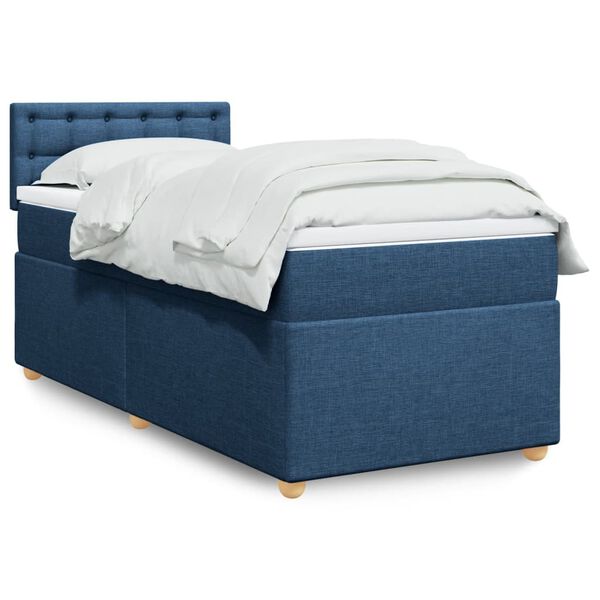 vidaXL Boxspringbett mit Matratze Blau 90x200 cm Stoff
