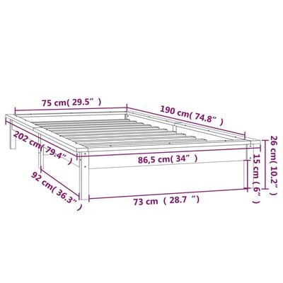 vidaXL Massivholzbett mit LEDs Grau 75x190 cm