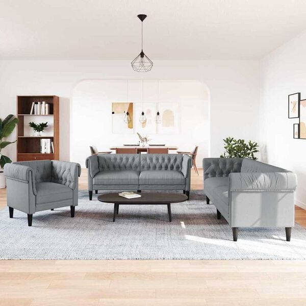 vidaXL Wohnzimmer Couch 3 pcs Hellgrau Stoff