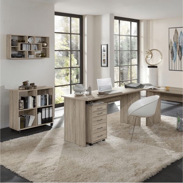 FMD Regal auf Rollen mit 4 F&auml;chern Eichenoptik