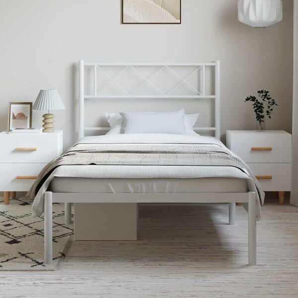 vidaXL Bettgestell mit Kopfteil Metall Wei&szlig; 100x190 cm