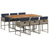 vidaXL 7-tlg. Garten-Essgruppe mit Kissen Grau Poly Rattan