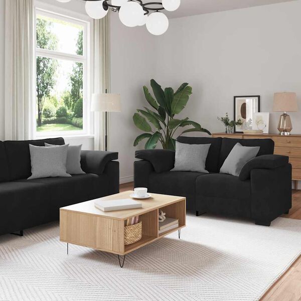 vidaXL 3-tlg. Sofagarnitur mit Kissen Schwarz Samt