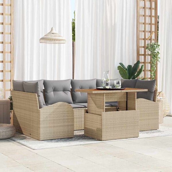 vidaXL Garten-Sofa-Set mit Kissen 7 pcs Beige und Hellgrau