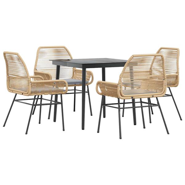 vidaXL 5-tlg. Garten-Essgruppe mit Kissen Braun Poly Rattan Glas