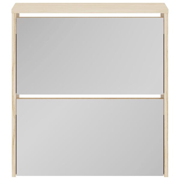 vidaXL Schuhschrank mit 2 F&auml;chern Spiegel Eiche-Optik 63x17x67 cm