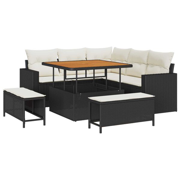 vidaXL Garten-Sofa-Set mit Kissen mit Speicher 8 pcs Schwarz und Creme