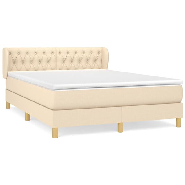 vidaXL Boxspringbett mit Matratze Creme 140x190 cm Stoff