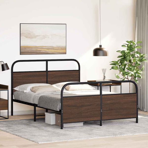 vidaXL Metallbett ohne Matratze Braun Eichen-Optik 140x190 cm