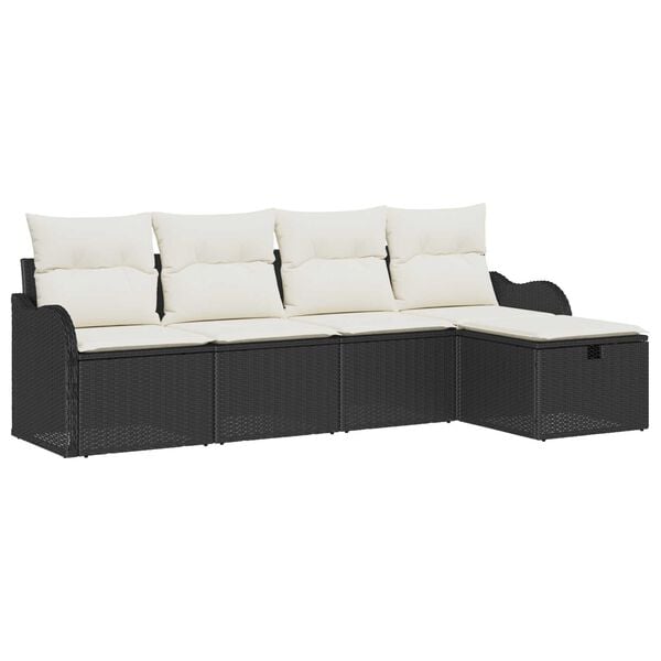 vidaXL Garten-Sofa-Set mit Kissen 5 pcs Schwarz und Creme Poly Rattan
