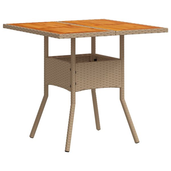 vidaXL Gartentisch Beige 80x80x75 cm Poly Rattan Akazienholz
