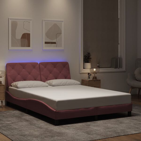 vidaXL Bettgestell mit LED ohne Matratze Rosa 120x200 cm Samt