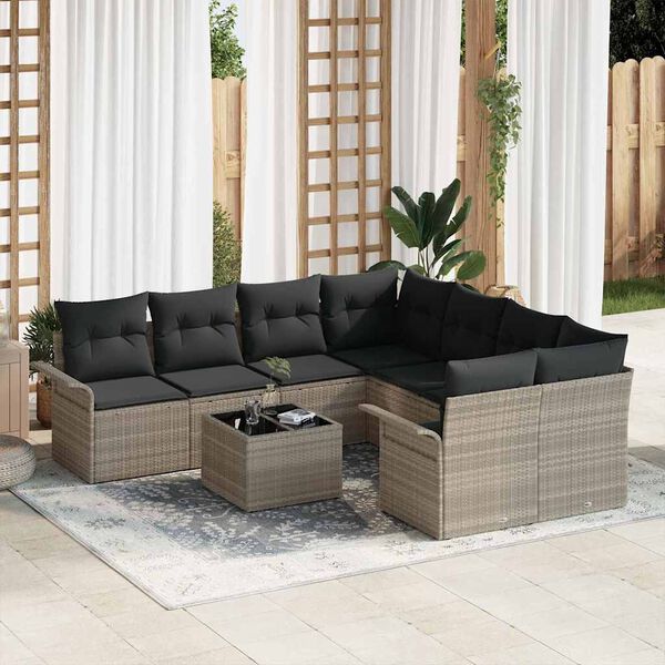 vidaXL Gartensofa-set mit Kissen 9 pcs Hellgrau Poly-Rattan