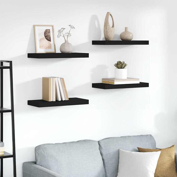 vidaXL Schweberegale 4 Stk. Schwarz 50x23x3,8 cm MDF