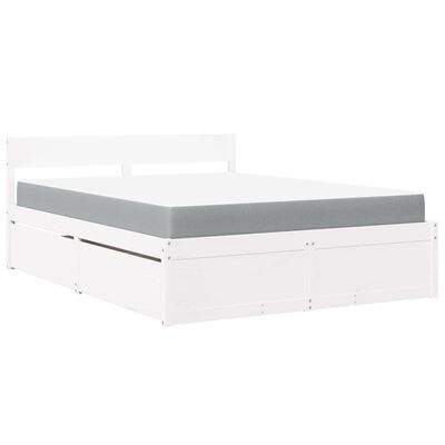 vidaXL Bett mit Schubladen und Matratze Weiß 160x200 cm Massivholz