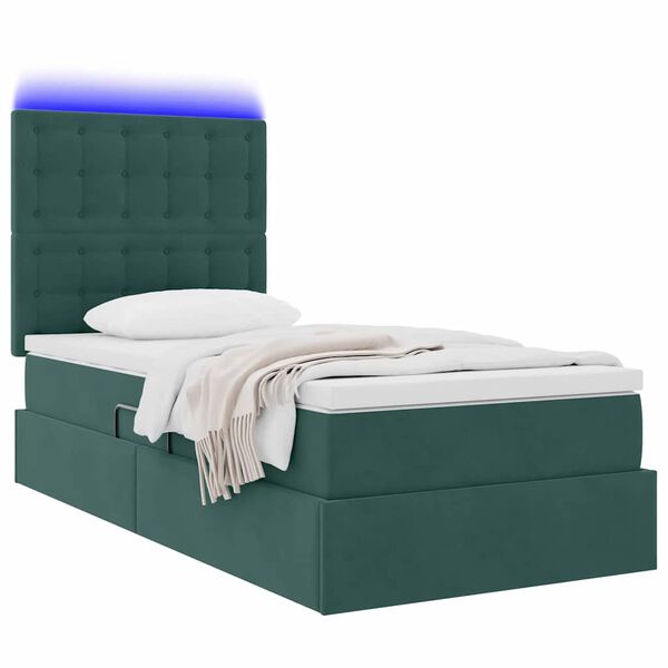 vidaXL Bett mit Stauraum und LED mit LED Dunkelgr&uuml;n 90 x 200 cm Samt