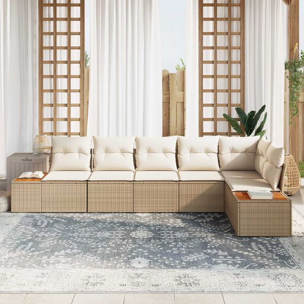 vidaXL Garten-Sofa-Set mit Kissen 6 pcs Beige und Creme Poly Rattan