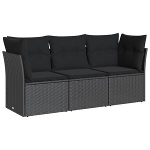 vidaXL 3-tlg. Garten-Sofagarnitur mit Kissen Schwarz Poly Rattan