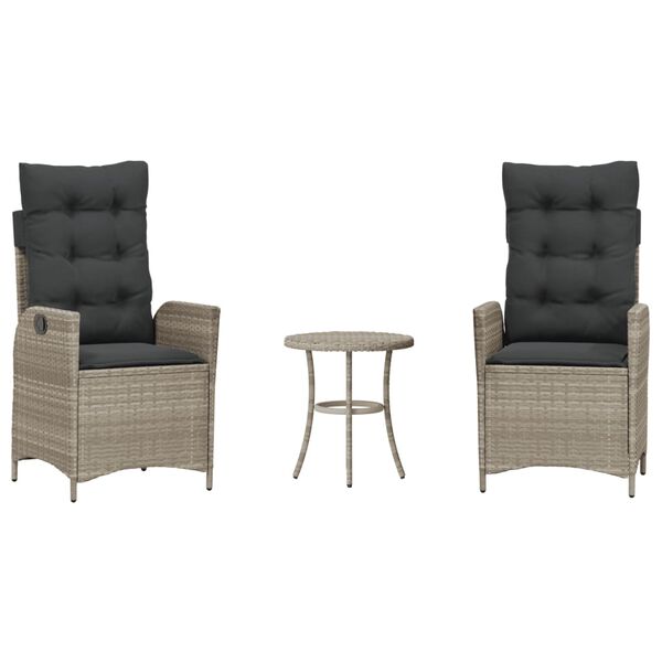 vidaXL 3-tlg. Bistro-Set mit Kissen Hellgrau Poly Rattan