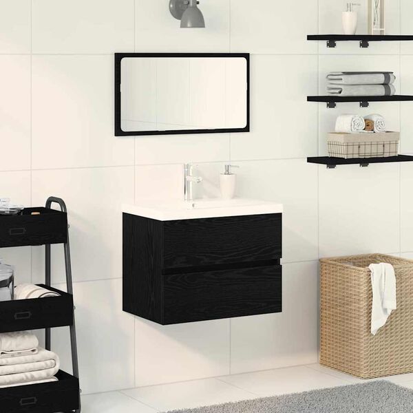 vidaXL Waschbeckenunterschrank Schwarz Eichen-Optik 60 x 39 x 62 cm