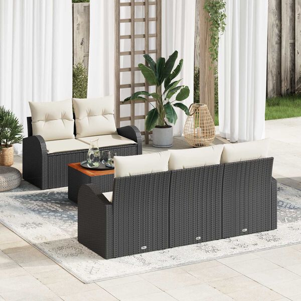 vidaXL Gartensofa-set mit Kissen 6 pcs Schwarz Poly-Rattan