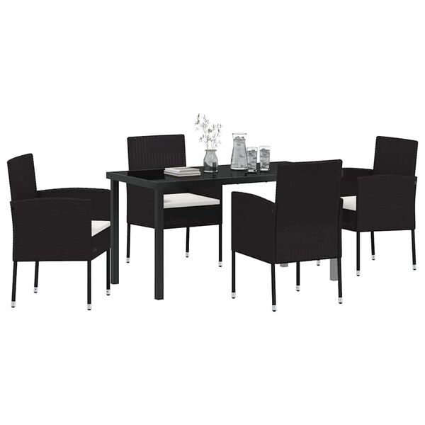 vidaXL Garten Essgruppe mit Kissen 5 pcs Schwarz Poly-Rattan