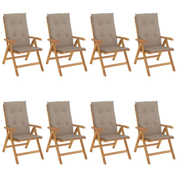 vidaXL Gartenst&uuml;hle mit Auflagen 8 Stk. Massivholz Teak