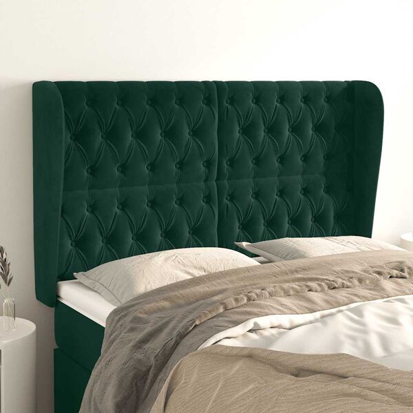 vidaXL Kopfteil mit Ohren Dunkelgr&uuml;n 163x23x118/128 cm Samt