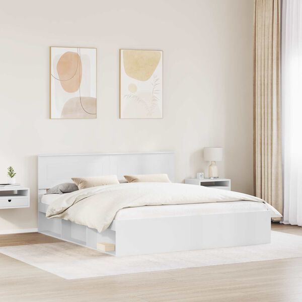 vidaXL Bettrahmen mit Kopfteil Wei&szlig; 180 x 200 cm Holzwerkstoff