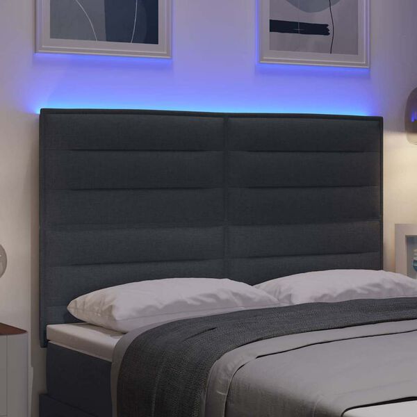 vidaXL LED Kopfteil mit LED-Lichtleisten Dunkelgrau 160 cm Polyester