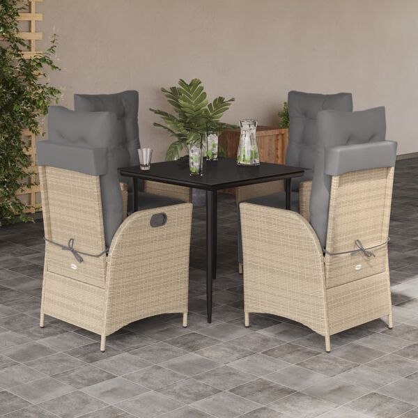vidaXL 5-tlg. Garten-Essgruppe mit Kissen Beigemischung Poly Rattan