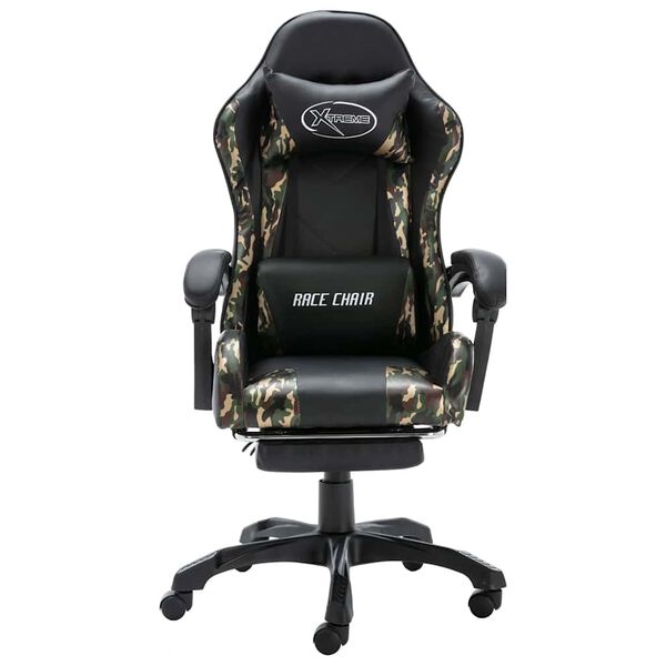vidaXL Gaming-Stuhl mit Fu&szlig;st&uuml;tze Schwarz und Tarnmuster Kunstleder