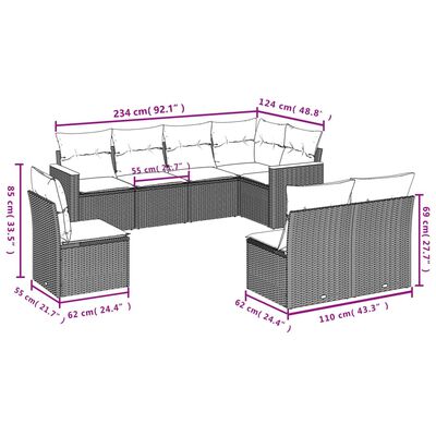 vidaXL 8-tlg. Garten-Sofagarnitur mit Kissen Schwarz Poly Rattan