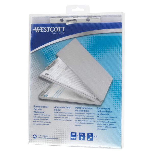 WESTCOTT Klemmbrett mit Aufbewahrungsfach Unten &Ouml;ffnend A4 Aluminium
