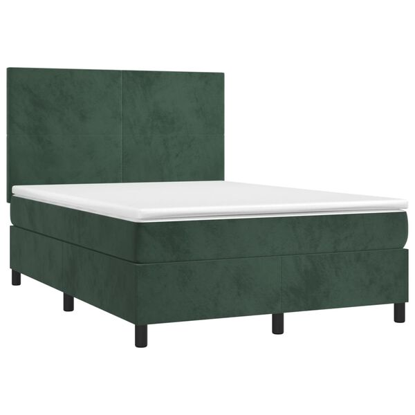 vidaXL Boxspringbett mit Matratze & LED Dunkelgr&uuml;n 140x200 cm Samt