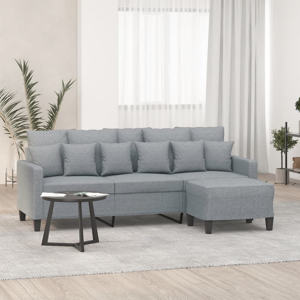 vidaXL 3-Sitzer-Sofa mit Hocker Hellgrau 180 cm Stoff