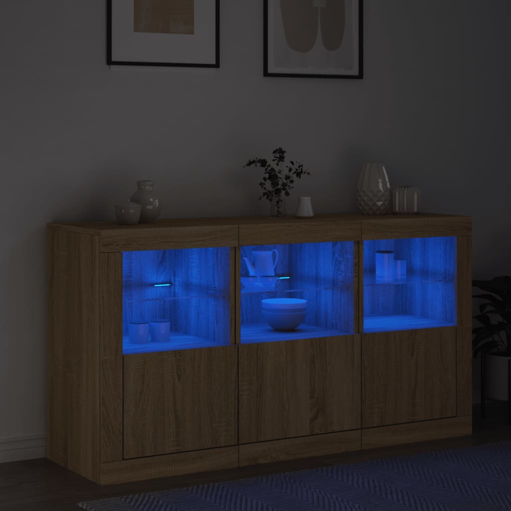 vidaXL Sideboard mit LED-Leuchten Sonoma-Eiche 123x37x67 cm