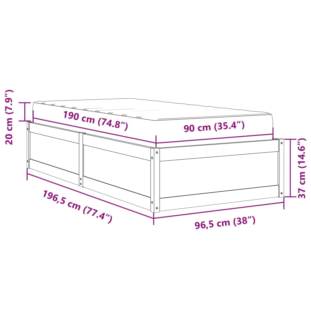 vidaXL Bett mit Matratze 90x190 cm Massivholz Kiefer