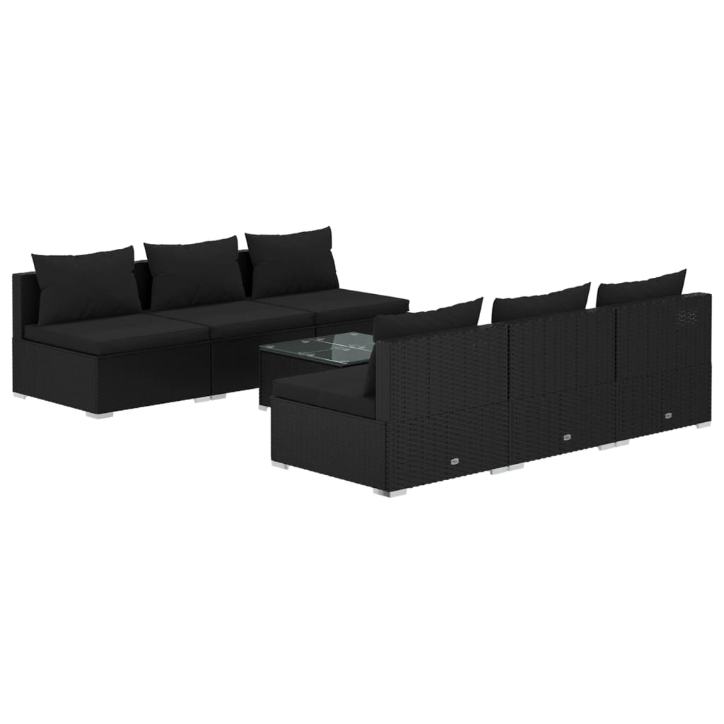 vidaXL 7-tlg. Garten-Lounge-Set mit Auflagen Poly Rattan Schwarz