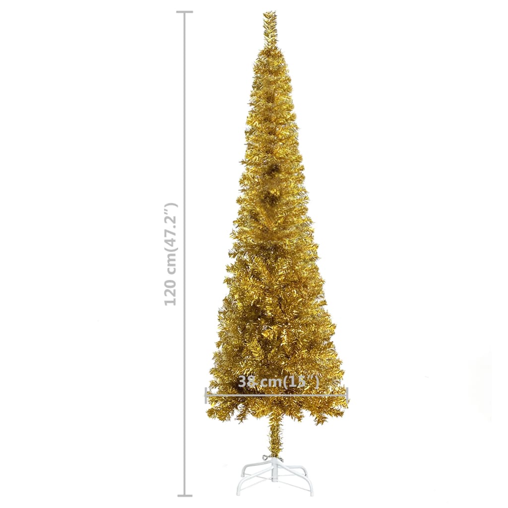 vidaXL Weihnachtsbaum Schlank mit LEDs Golden 120 cm