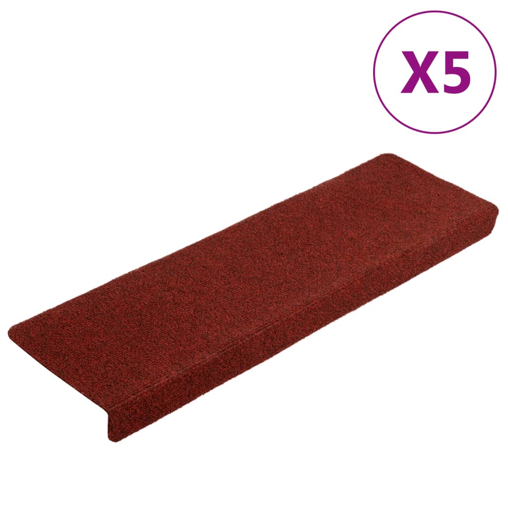 vidaXL Treppenmatten 5 Stk. Bordeauxrot 65x21x4 cm Nadelvlies