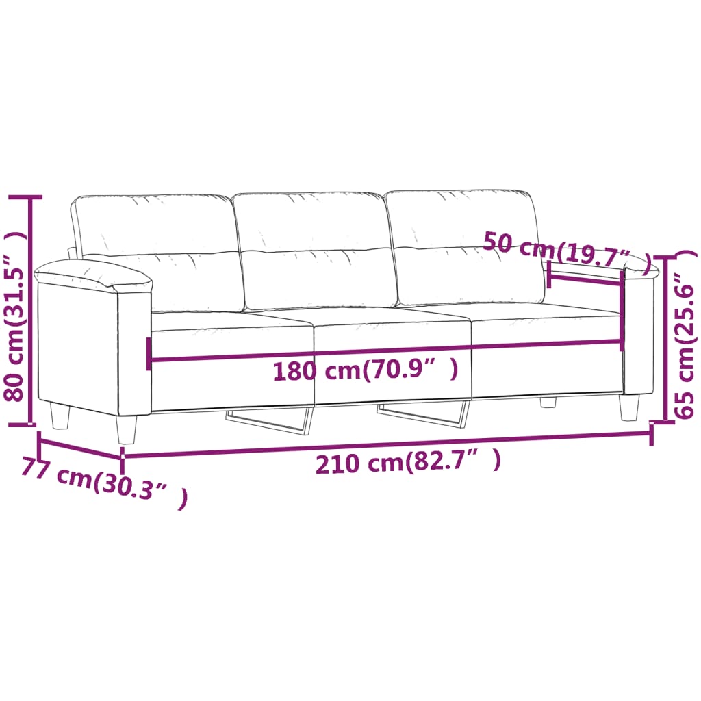 vidaXL 3-Sitzer-Sofa Hellgrau 180 cm Mikrofasergewebe