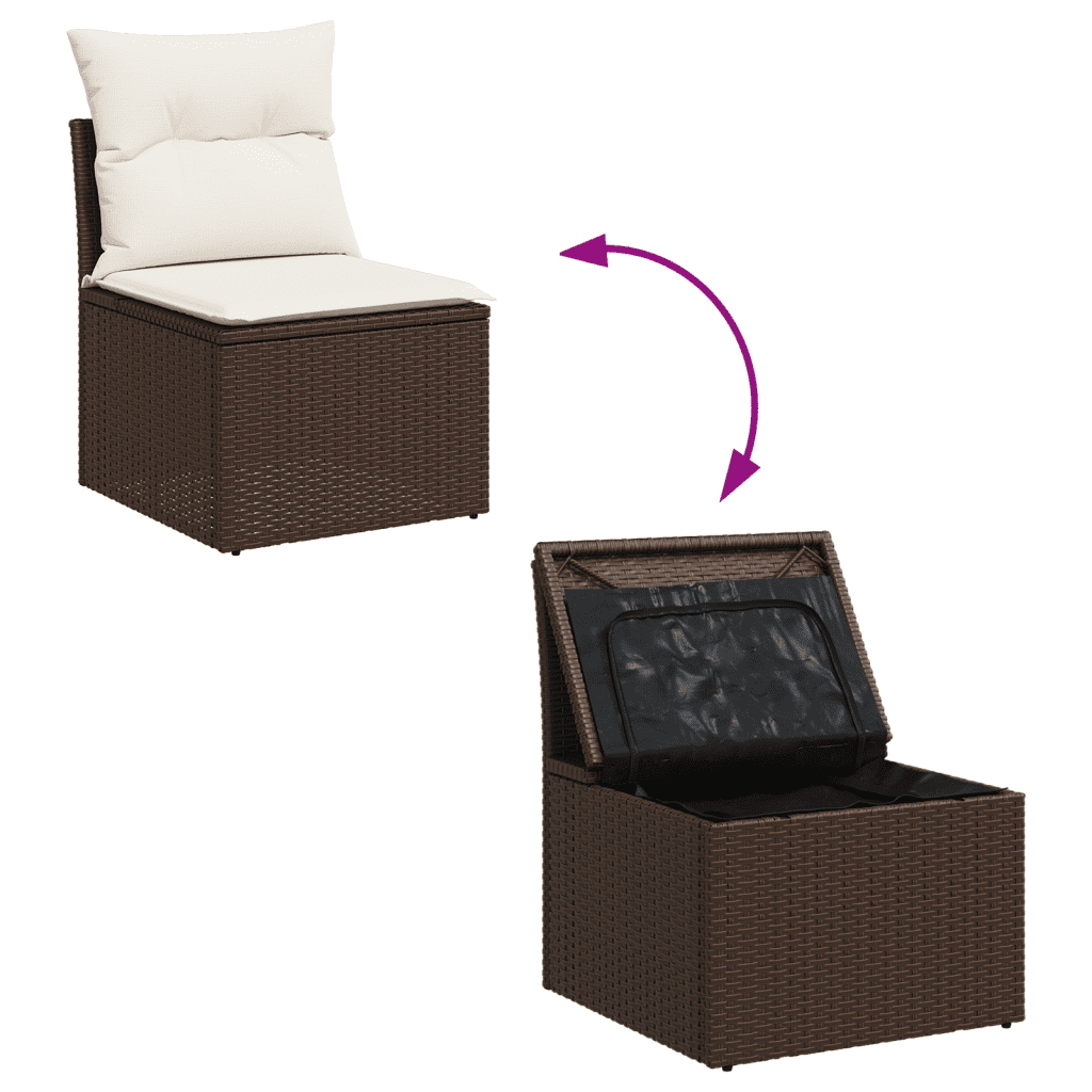 vidaXL 12-tlg. Garten-Sofagarnitur mit Kissen Braun Poly Rattan