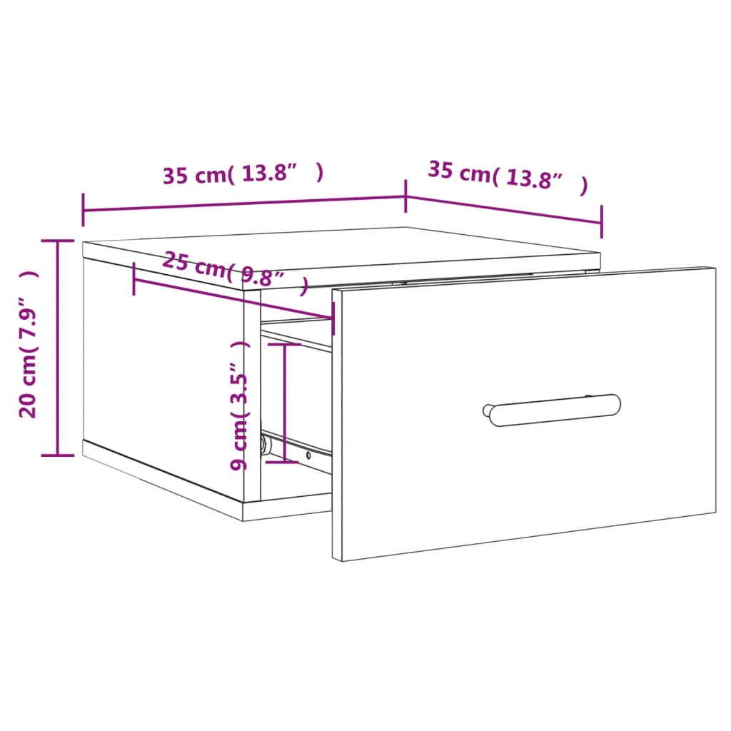 vidaXL Wand-Nachttische 2 Stk. Schwarz 35x35x20 cm