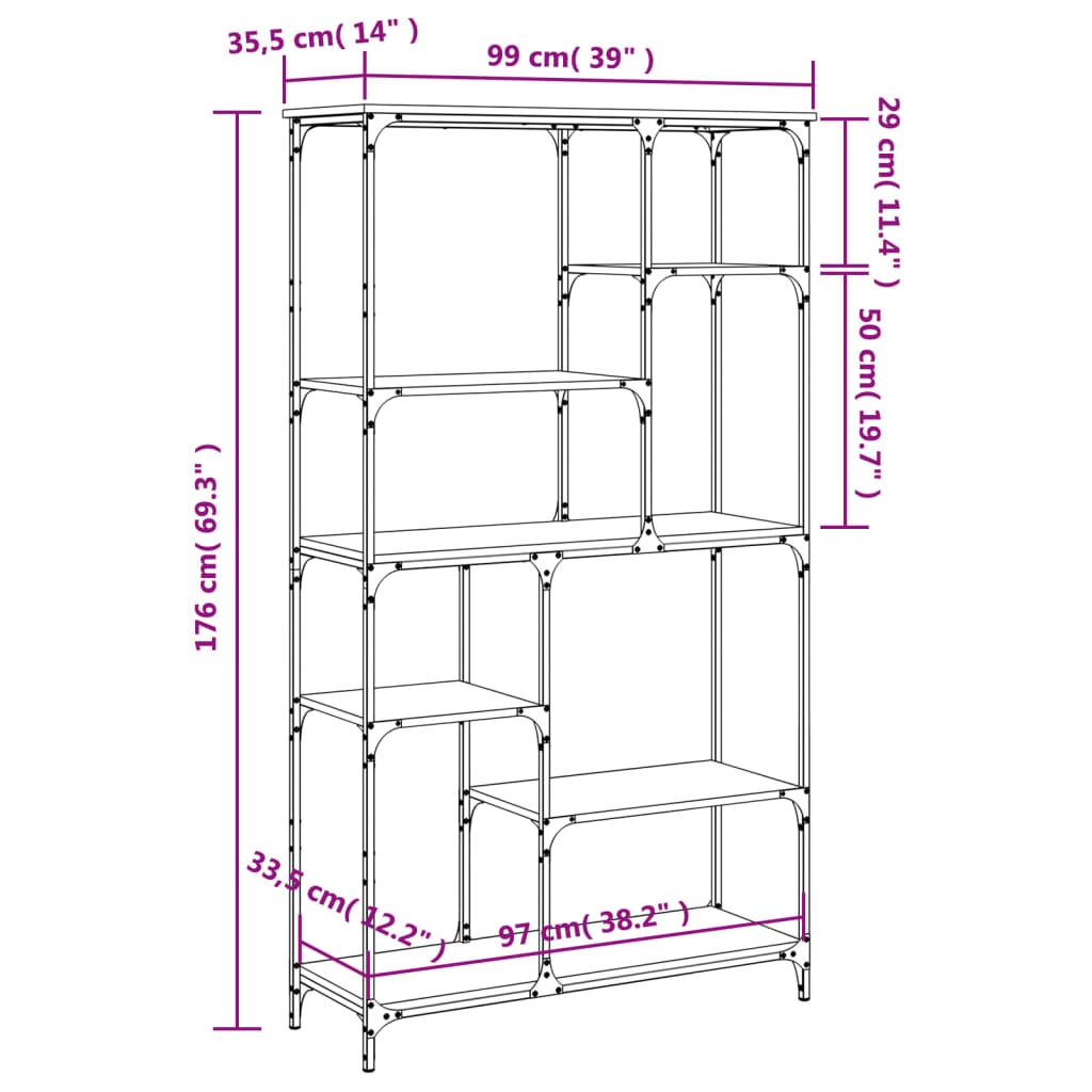 vidaXL Bücherregal Räuchereiche 99x35,5x176 cm Holzwerkstoff und Stahl