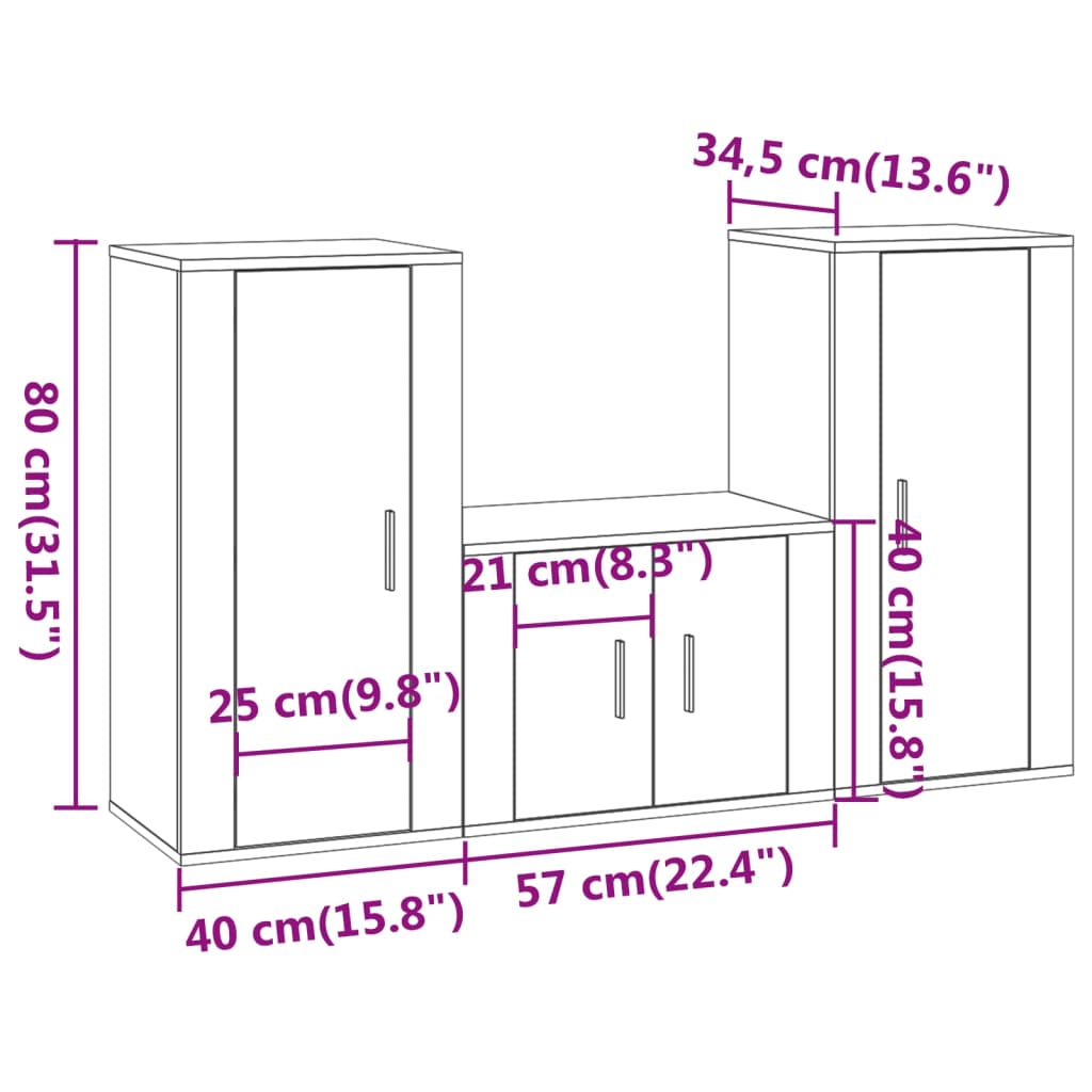 vidaXL 3-tlg. TV-Schrank-Set Hochglanz-Weiß Holzwerkstoff