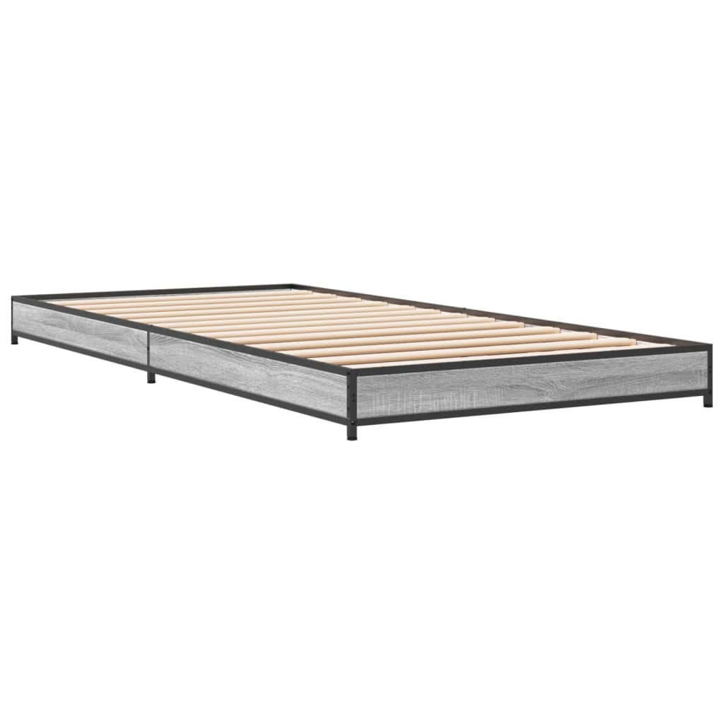 vidaXL Bettgestell Grau Sonoma 75x190 cm Holzwerkstoff und Metall