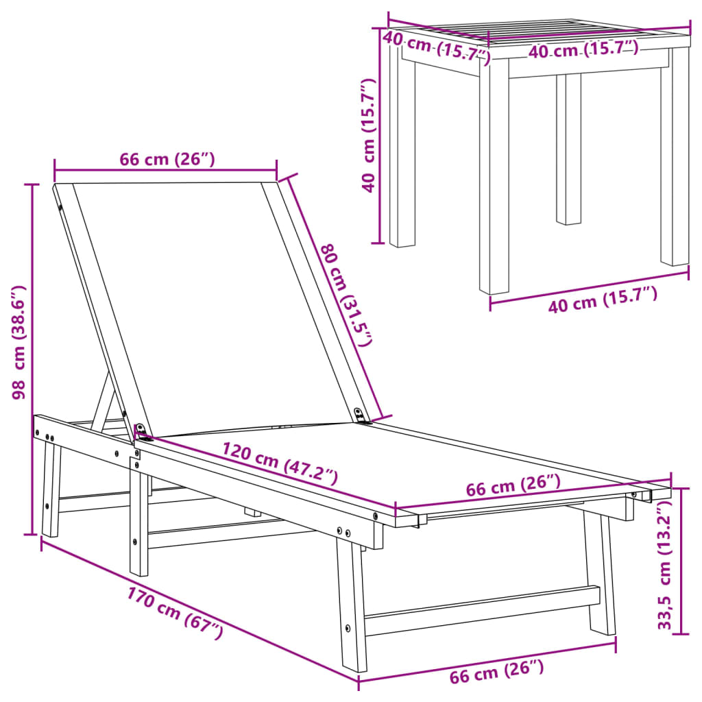 vidaXL Sonnenliegen 2 Stk. mit Tisch Creme Massivholz Akazie Textilene